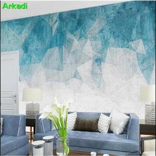 Nordic minimalist abstract lines geometric TV background wall photo living room TV background wall decoration 3d blue personaliz