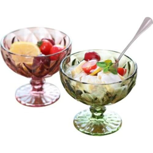 Glass Ice Cream Cup Cold Drink Dessert Bowl Drinks Juice Mug Sand Pull Bowl Restaurant Hotel Milkshake Cups Vintage Embossed