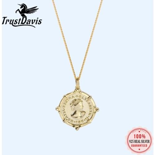 Trusta Coin Necklace 925 Silver Pendant Charm Gold Solid Stuff Women Head Emboss Necklace 925 Jewelry DS1553-22