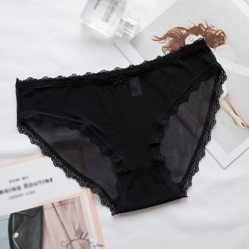 Fashion Sexy Lace Breathable Mesh Briefs Seamless Female Briefs Low Rise Women Comfortable Panties