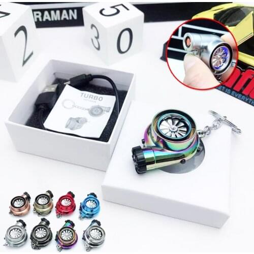 Outdoor Turbine Lighter EDC Turbo Cigarette Lighter USB Charging Keychain Metal Car Keychain Pendant Car Modified Creative Gifts