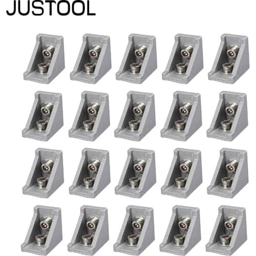 JUSTOOL 20pcs 2020 Corner Fitting Angle Aluminum Connector Angle Code Bracket Fastener Furniture Hardware Woodworking Tool Set