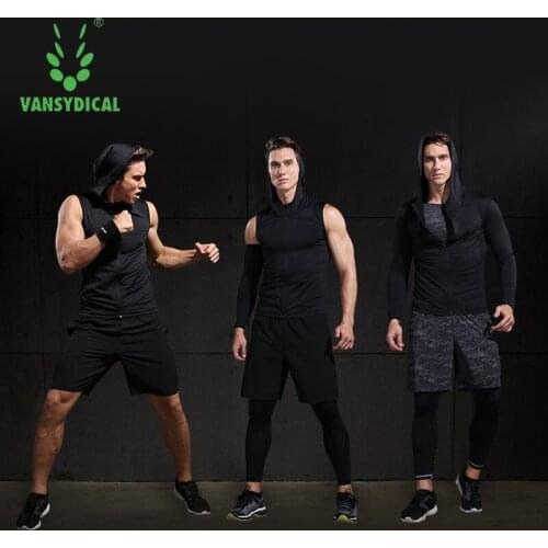 Vansydical Sports Suits Mens Gym Clothing Running Compression Tights Set 5pcs Fitness Training Workout Jogging Suits Tracksuits