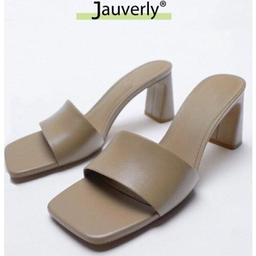 Women Slippers 2021 Summer Designer Shoes Sable Gray Square Thick Heel Slipper Sandals Women Peep-toe Pure Color word Lady Shoes