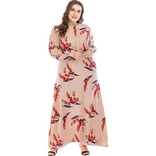 Donsignet Woman Dress Spring/Autumn Fashion Printed Long Sleeve Slim Plus Size Long Dress O-Neck A-Line Ankle-Length Woman Dress