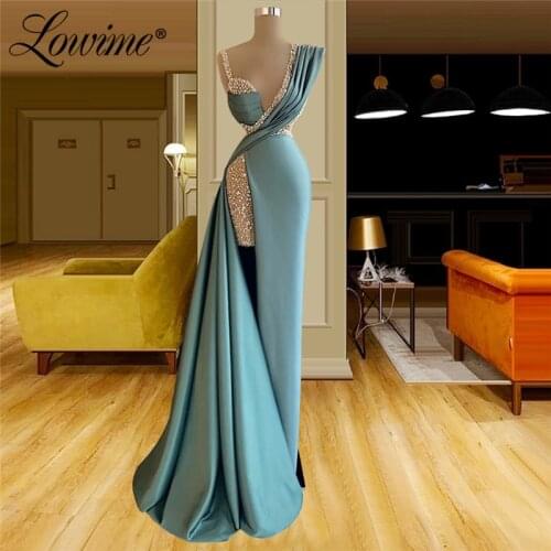 Lowime Dubai Design Crystal Beaded Long Evening Dresses 2021 Mermaid Arabic Party Gowns Women Prom Dress Robes De Soirée