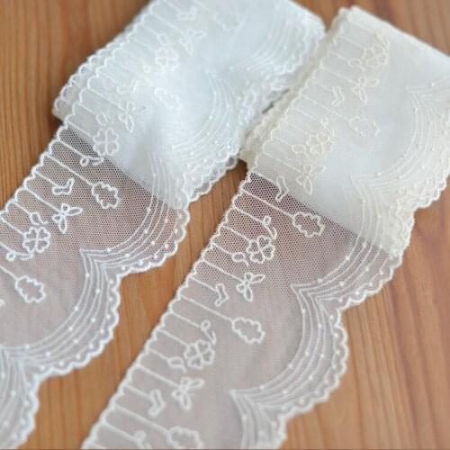 1 Meter Beige Ivory Flower Embroidered Net Lace Trim Beautiful Floral Cotton Lace Ribbon DIY Sewing Fabric Garment Accessories