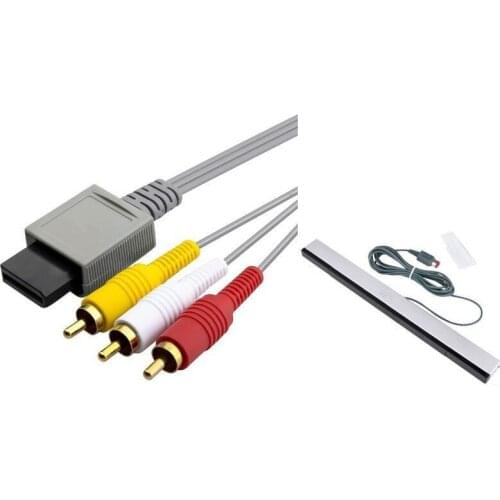 2 pcs 6 Ft 1.8m AV Composite RCA Cable+Black Wired Sensor Bar For Nintendo Wii New