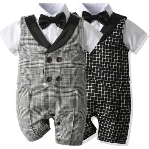 2021 Summer Children Dresses Boys Romper Gentleman Short-Sleeved Jumpsuits Vest Two-Piece Suit 0-2 Years Old Clothes For Newborn