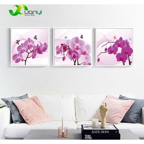 3 Panel Wall Art Flower Pictures Orchids Canvas Prints painting Home Decor Blue Orchid Painting For living Room Cuadros Unframed