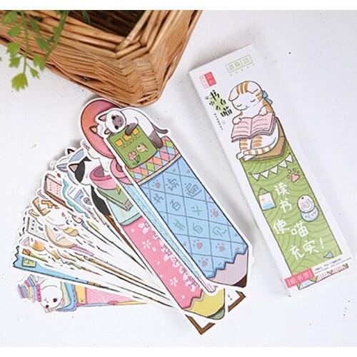 30 Pcs / Pack Fashion Bookmarks For Cat In Book Bookmark Paper Cartoon Animals Promotional Gift Stationery Film