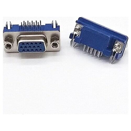 50pcs DB15 DR15 3Rows Blue Parallel Port 15 Pin D Sub Female 15 Way PCB 90 Degree Connector DB15 Socket Plug VGA Adapter