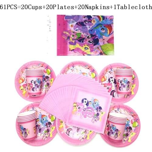 Cartoon My Little Pony 61Pcs/41Pcs Disposable Tableware Sets Kids Birthday Party Cups Plate Napkin Little Pony Decoration Supply
