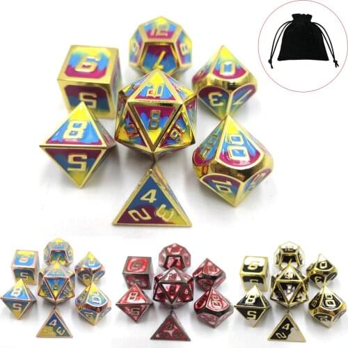 7pcs/set Metal Polyhedral Dice Velvet Pouch D20 D12 D10 D% D8 D6 D4 Dice DND RPG MTG Table Board Games Entertainment Dice