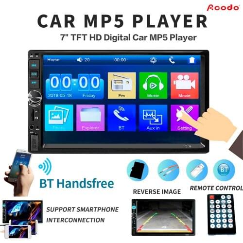 7012B 7 inch Double 2 Din Car Video MP5 Player Android /IOS MirrorLink TF USB FM with Camera