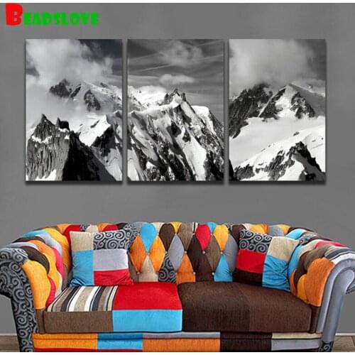 Diamond 3d black white mountain diamond embroidery mosaic full square round drill 5d diy Diamond Painting Multi-Panel