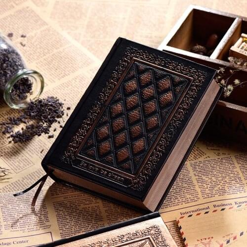 416Pages Thickness Vintage Embossed Plaid Retro Notebooks European Relief Antique Gold Hard Cover Dairy Notebook
