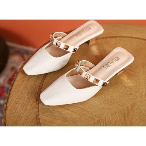 Fairy Style Baotou Slippers Female Outer Wear 2021summer Temperament Womens Square Toe Thick Heel Fashionable Half-drag Sandals