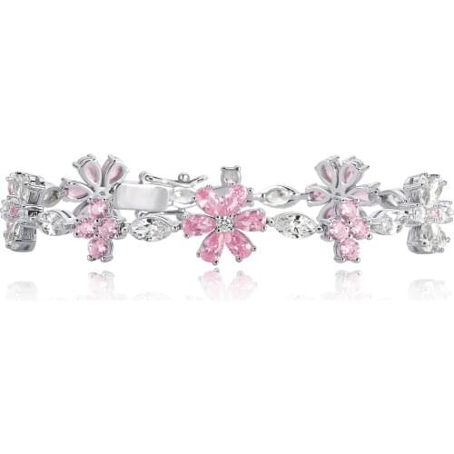 Forget Me Not Bracelet , 8 Ct Zircon Pink And White Pear Gemstone , Rhodium Plated ,925 Silver, Fine Jewelry