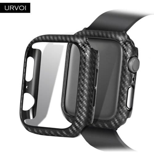 URVOI Cover for Apple Watch series 6 SE 5 4 3 Plastic bumper case CFRP protector carbon fiber printing for iWatch 40 44mm band