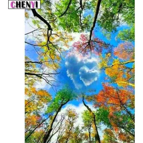 CHENYI Diy Diamond Embroidery Scenery Cross Stitch 5D Diamond Painting Tree Needlework Mosaic Diamond Art By Numbers Decor Home