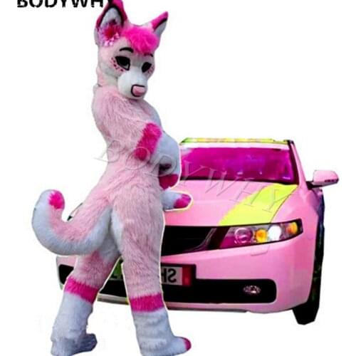 Luxury Furry Costume Xmas Long Pink Fursuit Husky Fox Dog Mascot Costume Cosplay Fancy Dress Outfit Customized Size