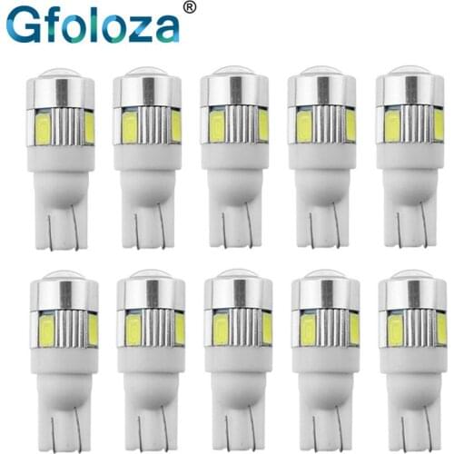 Gfoloza 10Pcs T10 168 194 W5W LED 5630 6-SMD Bulbs For Car Led Dome/Door/Map Lamp Auto Wedge Clearance Lights White 6000K 12V