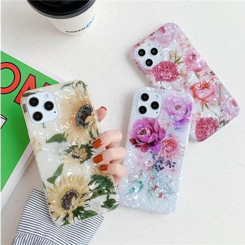 Glossy Flower Conch Silicone Case For iphone 12 Mini 11 Pro XS Max 8 7 Plus X XR SE 2020 Phone Shell Cover Soft TPU Back Funda