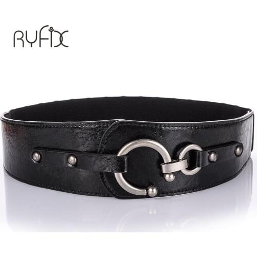 Hot Women Punk ultra wide belt Elastic corset body shape black faux leather retro Punk Rivet Waist belt Cummerbund BL201