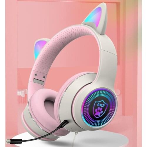 Gaming cat ears head-mounted computer headset Bluetooth headphone wired with microphone live headset with microphone