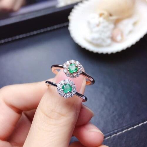 S925 silver Natural green emerald gem ring natural gemstone ring fashion delicate small round woman girl party gift jewelry
