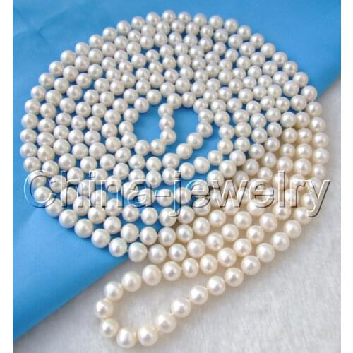 Beautiful 100" 10-11mm natural white round freshwater pearl necklace