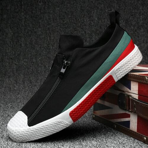 Fashion New Canvas Driving Shoes Men ZIPPER Black khaki green Vulcanized Lazy Canvas Shoes Mens Designer Sneakers A31-07