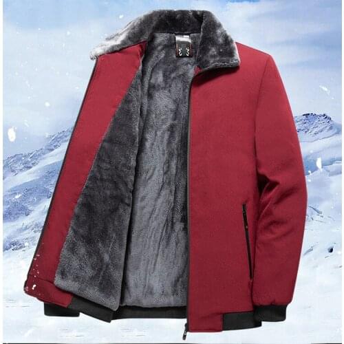 Winter Thick Fleece Jacket Men Outerdoor Fur Collar Mens Parka Zip Up Windproof Windbreakers Cold Warm Coats Male Red Black 4XL