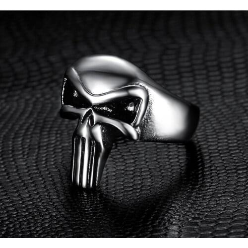 Megin D Vintage Personality Punisher Movie Logo Stainless Steel Rings for Men Father Friend Lover Fashion Design Gift Jewerly