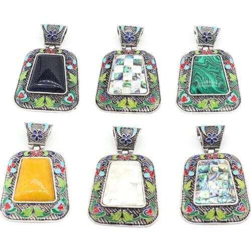 Natural Stone Pendant Charms Malachites Blue Sand Stone Trapezoid Pendant for Women Making Jewelry DIY Neklace Gift 30x65mm