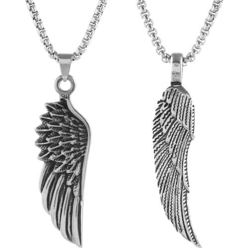 Men Necklace Gothic Vintage Angel Wing Pendant Stainless Steel Long Chain Alloy Eagle Statement Women Biker Fashion Punk Jewelry