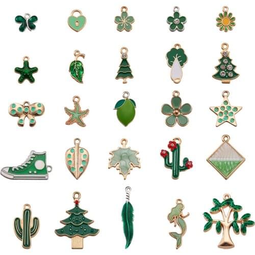 50pcs/set Green Alloy Enamel Pendants Mixed Shapes For Jewelry Making Bracelets Necklaces Earrings DIY