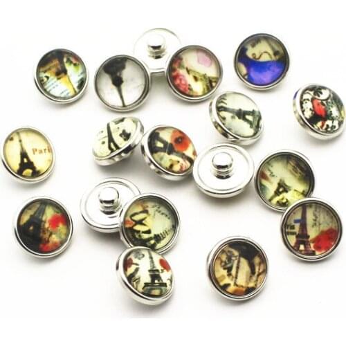 New Arrival 20pcs/lot Eiffel Tower 12mm Glass Snap Buttons Fit DIY Snap Bracelet Snap Button Charms Jewelry