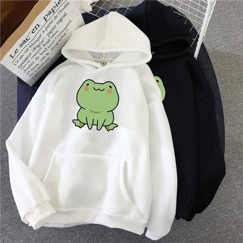 Hoodie Frog Print Vintage Harajuku Womens Winter Hoodie Kawaii Cute Casual Streetwear Oversize Top Cool Women Loose Sweatshirts