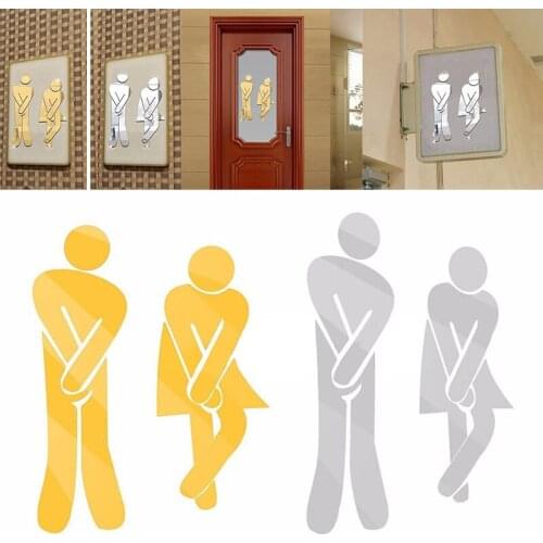 Toilet Room Sign Decorative Bathroom Sign For Hotel Bar Restaurant Mirror Wall 3D Removable Mirror Wall Stickers Creative Decals