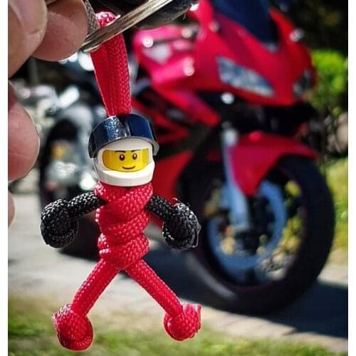 Biker Helmet Pendant Keychain Building Block Smile Doll Toy Key Chains Braided Rope Paracord Buddy Bag Car Hanging