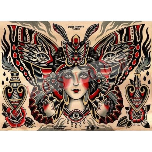 High quality creative tattoo pattern posters wall sticker 30X42 CM nostalgia retro kraft paper Inkjet printing art Decoration