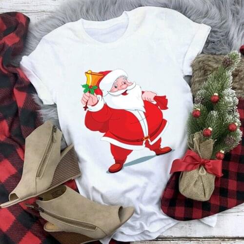 FIXSYS Cartoon Santa Claus Graphic Print Women Tops Tee Merry Christmas T-shirt Female Fashion Short Sleeve TShirt