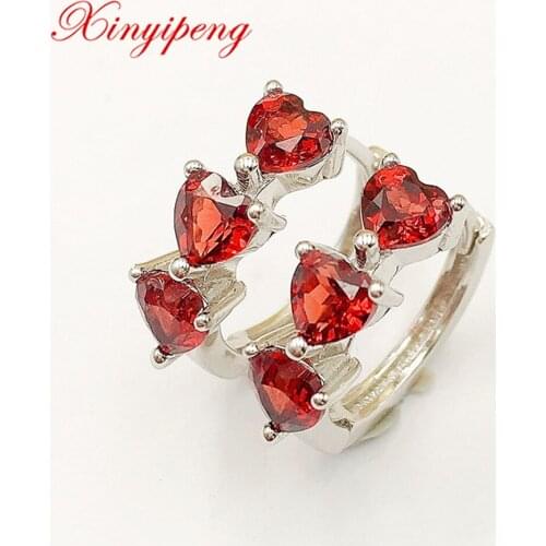 Xin Yipeng Gem Jewelry Real S925 Sterling Silver Inlaid Natural Garnet Earrings Fine Wedding Party Gifts For Women Free Shipping