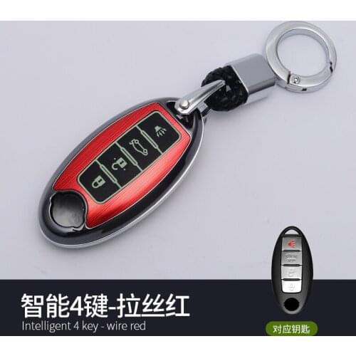 1x Fashion Aluminum Alloy Key Shell + Alloy Key Chain Rings Car Protective Case Cover Auto Skin Shell For NISSAN Smart 4-Key