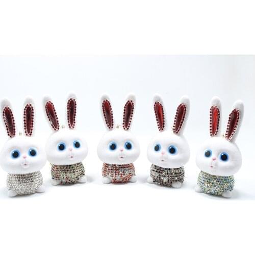 2018 New mini crystal rabbits girl keychains crystal real bunny keychain fur key chains bags bunnies Trinket hare phone penda