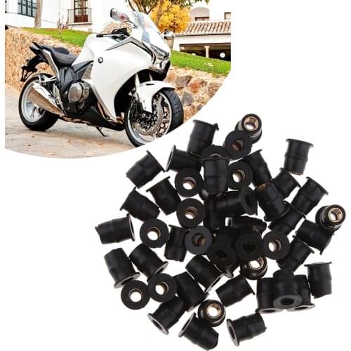 50 Pieces Motorcycle M5 WellNuts Windscreen Fairing WellNuts Kit Rubber Brass & Jack Nuts Windscreen Wellnuts Black Good