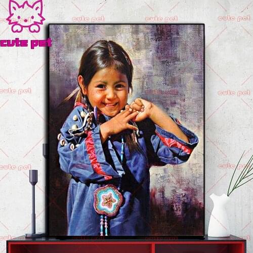 5D Square/Round Diamond EmbroideryTribal cute little girl Diamond Mosaic sale DIY Diamond Painting Cross Stitch Full Rhinestone