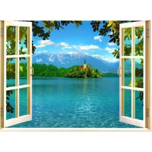 5D DIY Diamond Embroidery Window Beautiful Landscape Full Square Diamond Painting Cross Stitch Rhinestone Mosaic Home Decoration